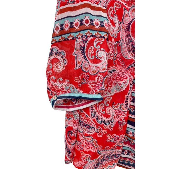 Valerie Stevens Womens Size 2X Top Red Paisley Sheer Boho Tassels Blouse Shirt - Picture 4 of 10